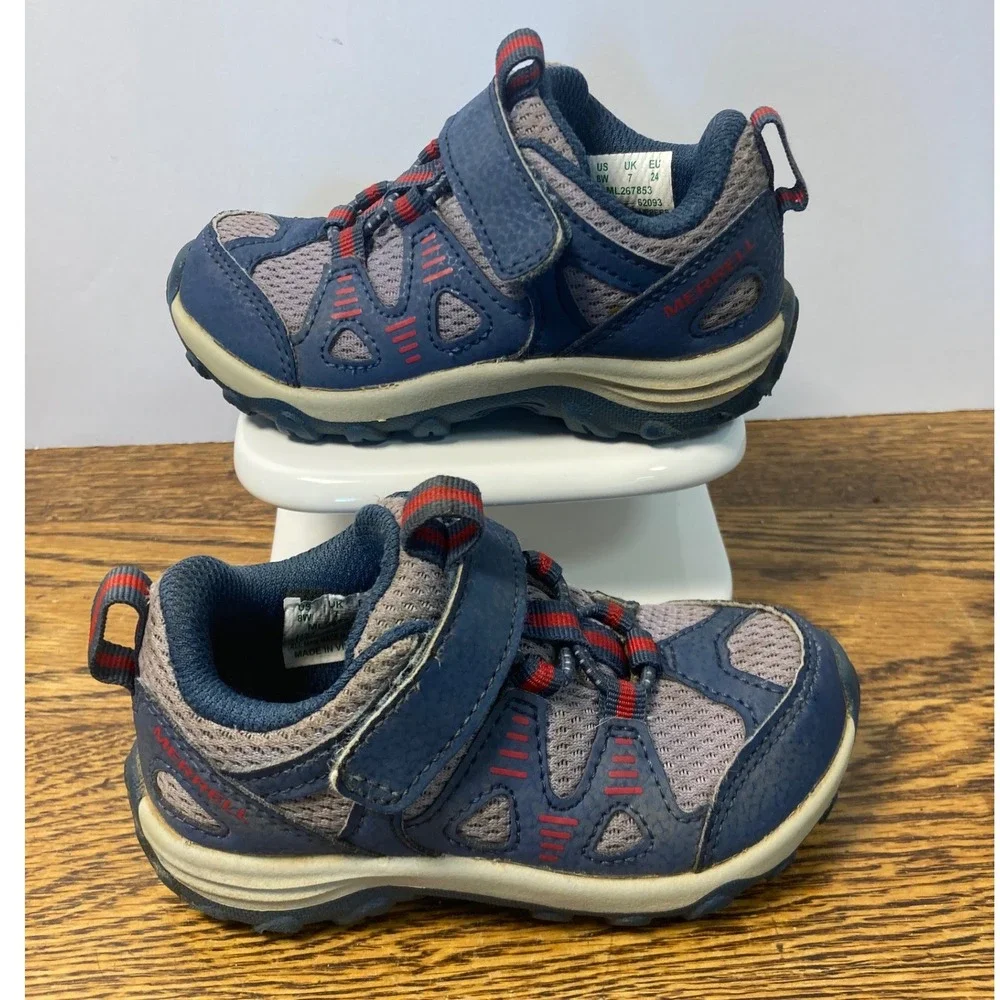 Merrell Kids ML267853 Navy Blue Grey Red Trail Sneakers Hook Loop Size 8W Wide